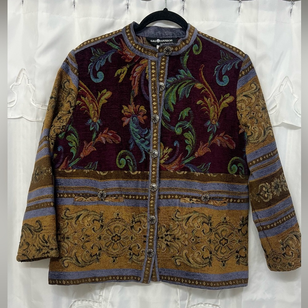 Vintage Sag Harbor Brocade Tapestry Jacket Baroque Floral 10P